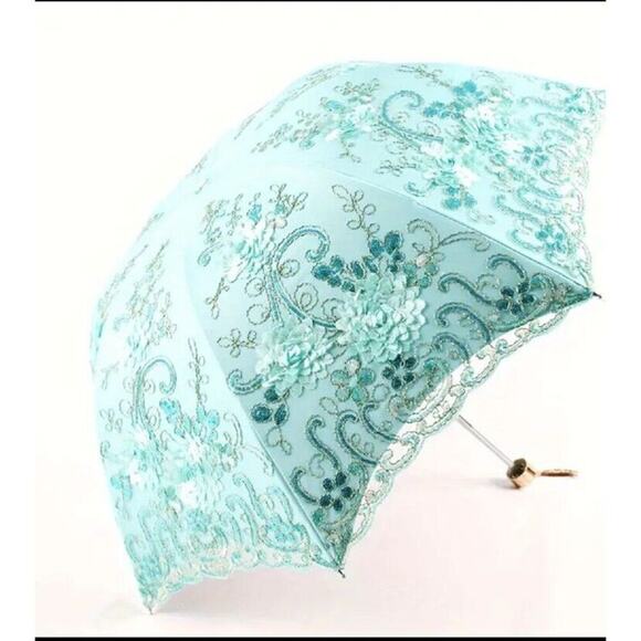 Floral‎ Umbrella For Sun, Rain or Decoration In Teal Manual Open and Close - Picture 1 of 3